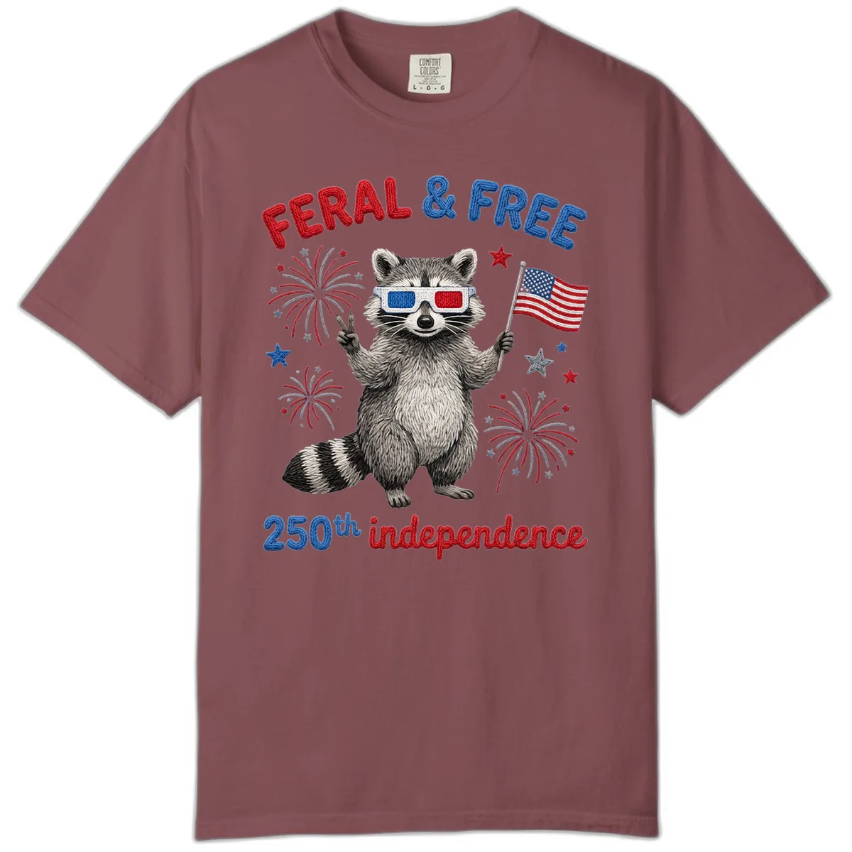 Feral And Free Raccoon 250th Independence Day Comfort Color in Brick