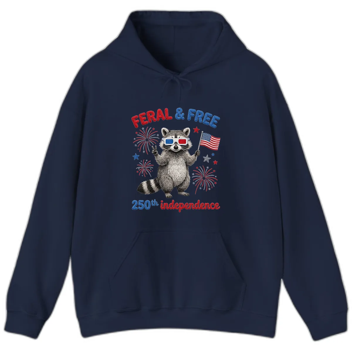 Feral And Free Raccoon 250th Independence Day Hoodie in Navy