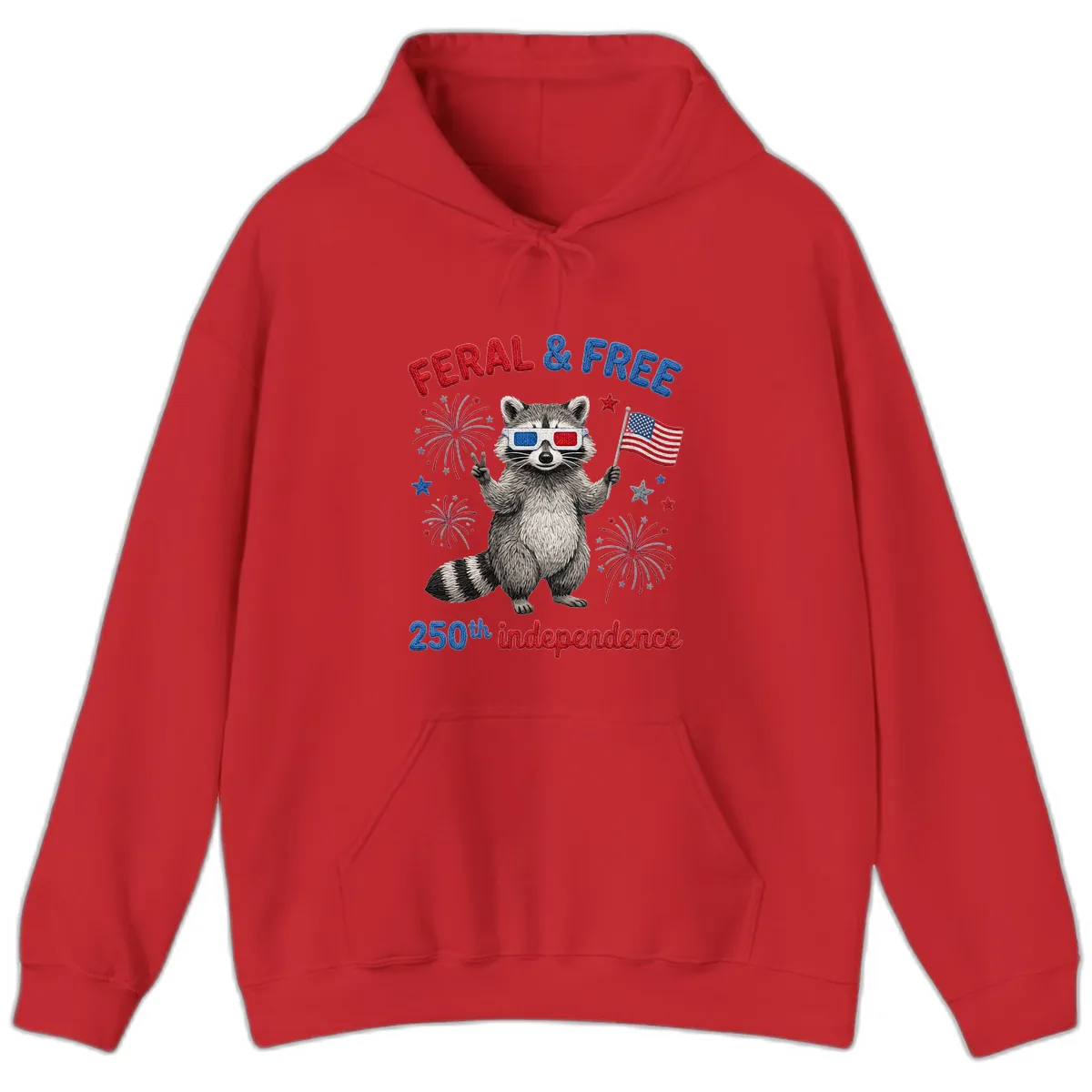 Feral And Free Raccoon 250th Independence Day Hoodie in Red