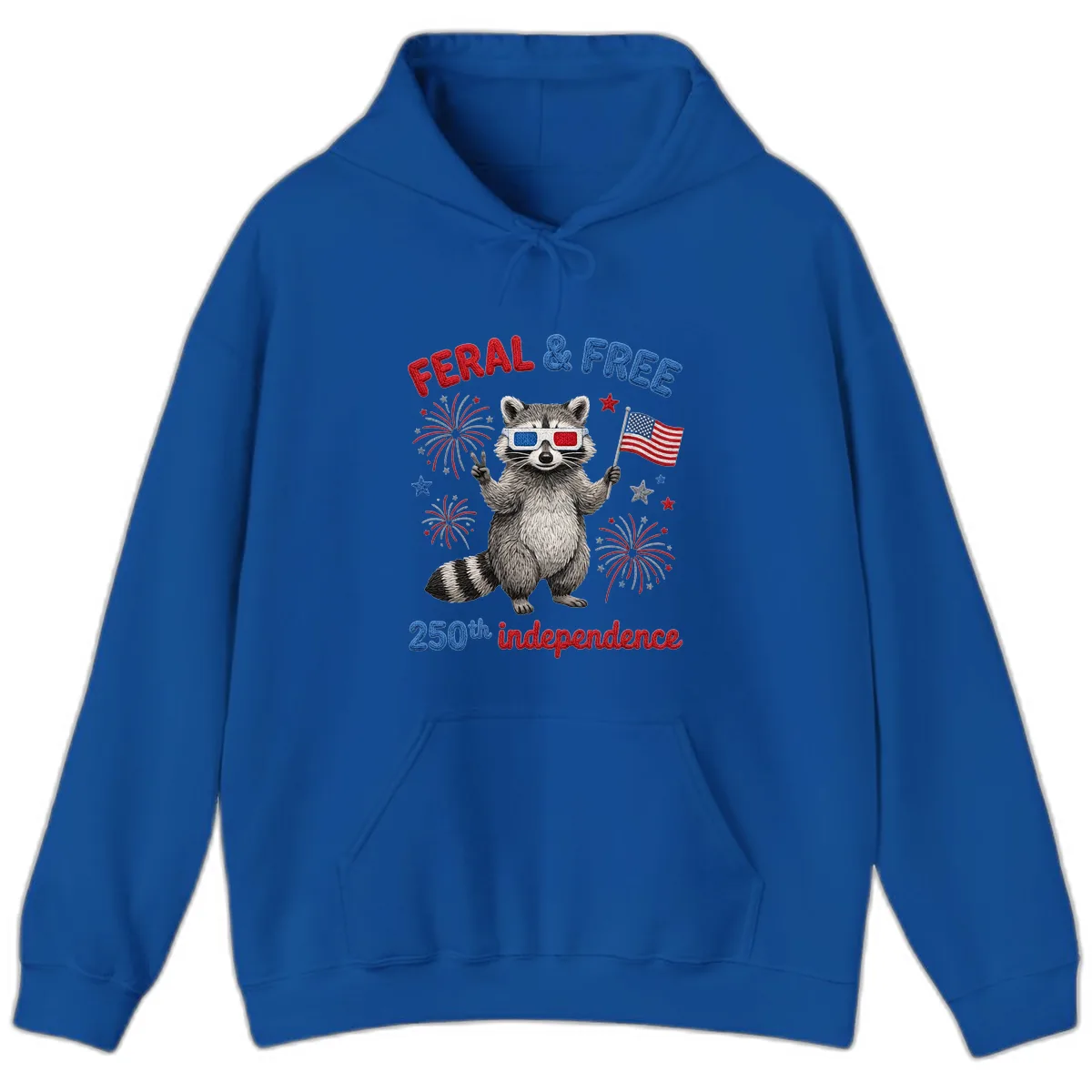 Feral And Free Raccoon 250th Independence Day Hoodie in Royal