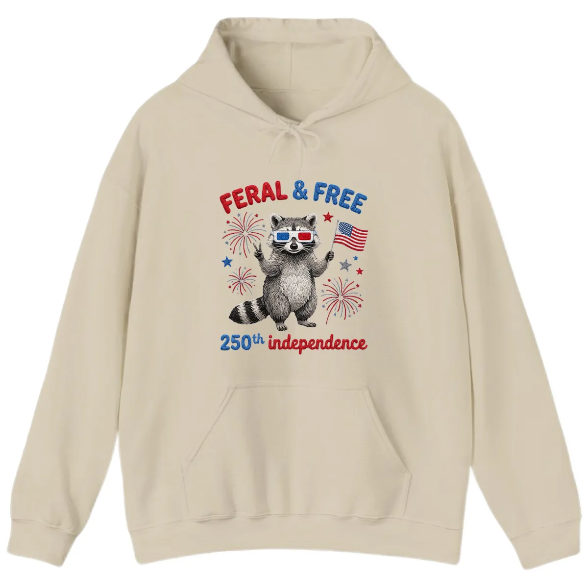 Feral And Free Raccoon 250th Independence Day Hoodie in Sand