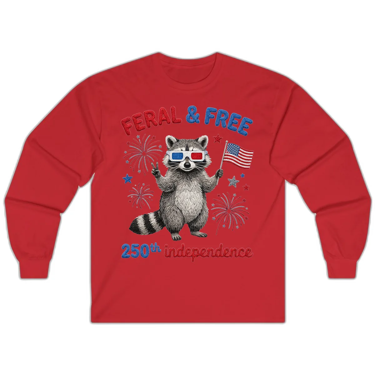 Feral And Free Raccoon 250th Independence Day Long Sleeve in Red