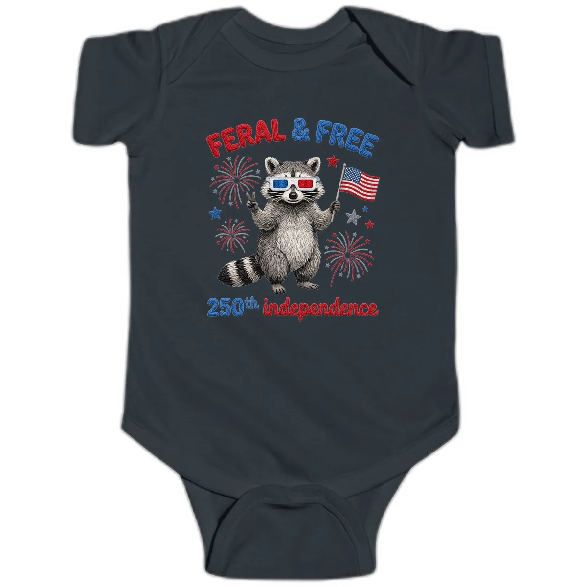 Feral And Free Raccoon 250th Independence Day Baby Onesie in Black