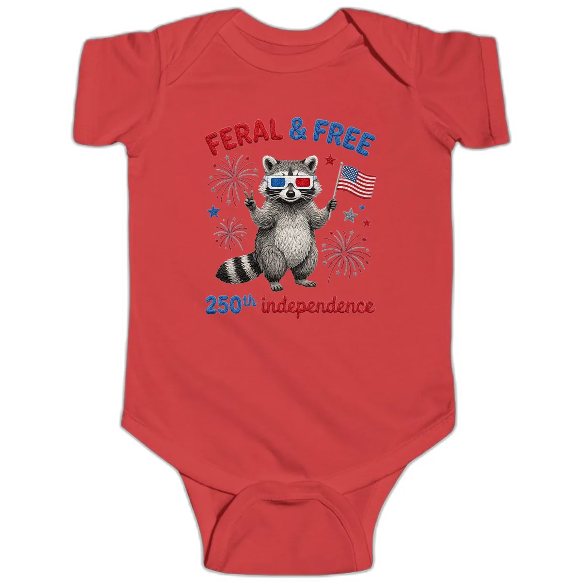 Feral And Free Raccoon 250th Independence Day Baby Onesie in Red