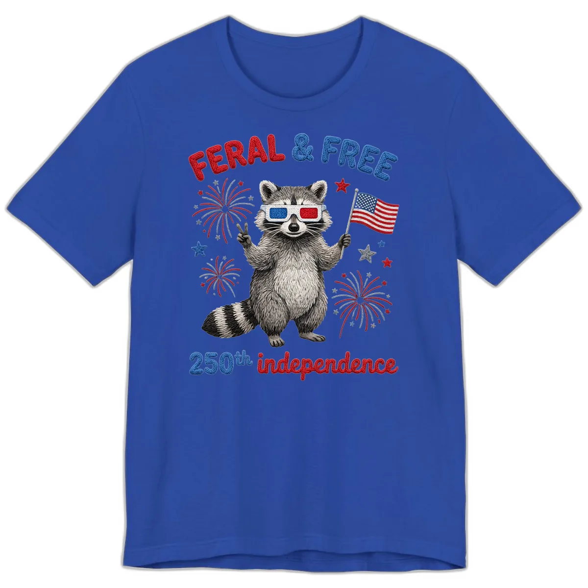 Feral And Free Raccoon 250th Independence Day Premium T-Shirt in True Royal