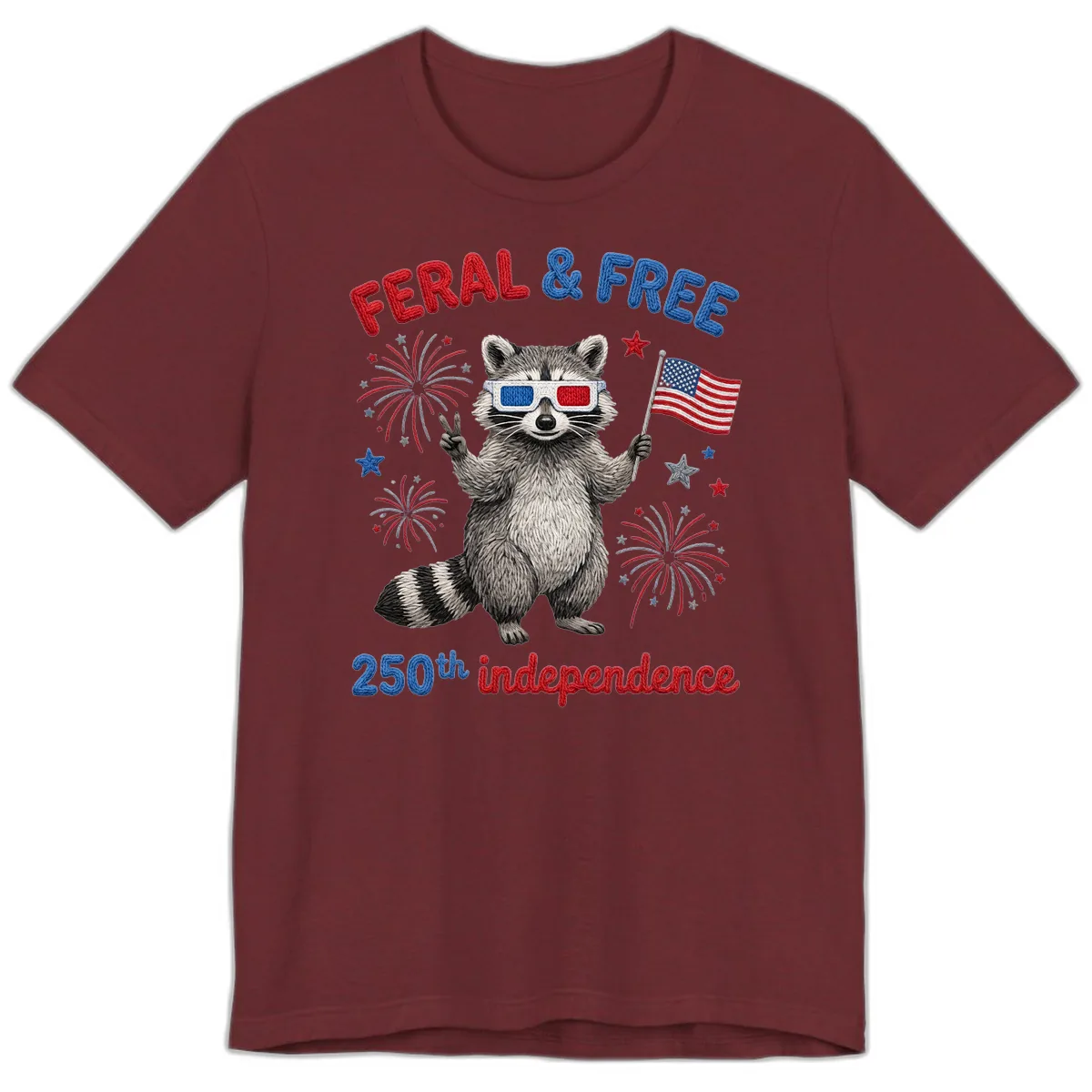 Feral And Free Raccoon 250th Independence Day Premium T-Shirt in Heather Cardinal