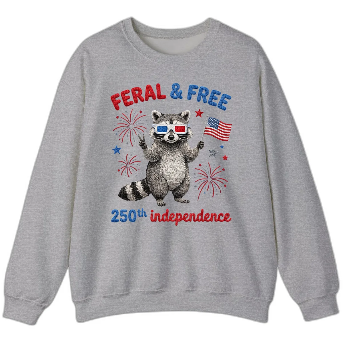 Feral And Free Raccoon 250th Independence Day Sweatshirt in Sport Grey