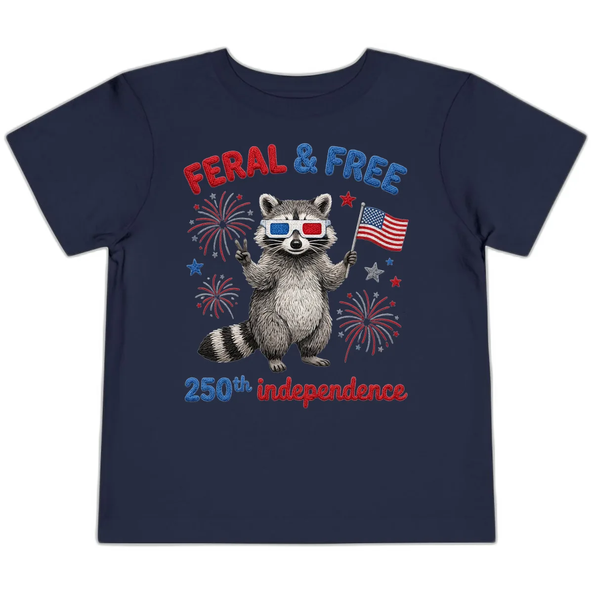Feral And Free Raccoon 250th Independence Day Toddler T-Shirt in Navy