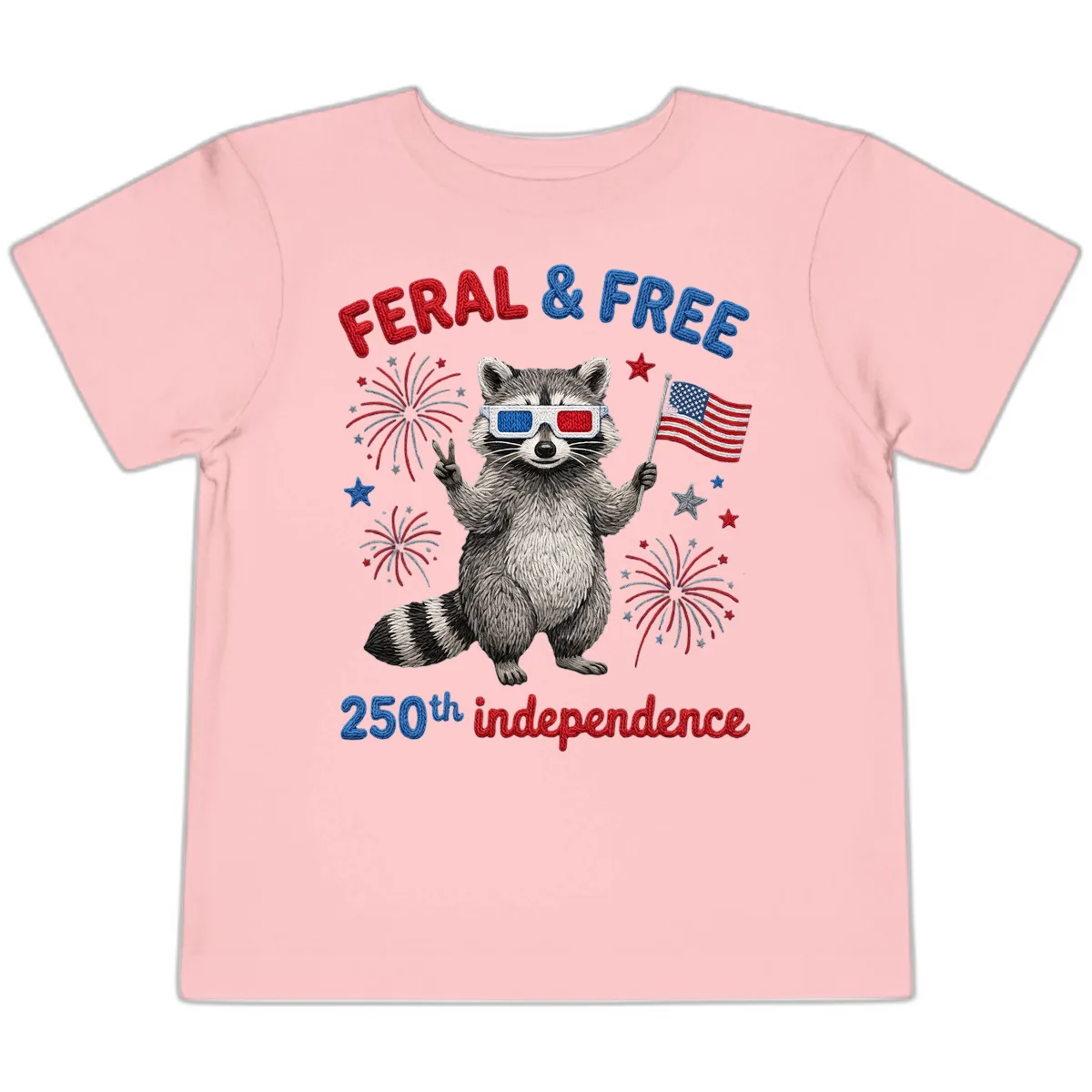 Feral And Free Raccoon 250th Independence Day Toddler T-Shirt in Pink