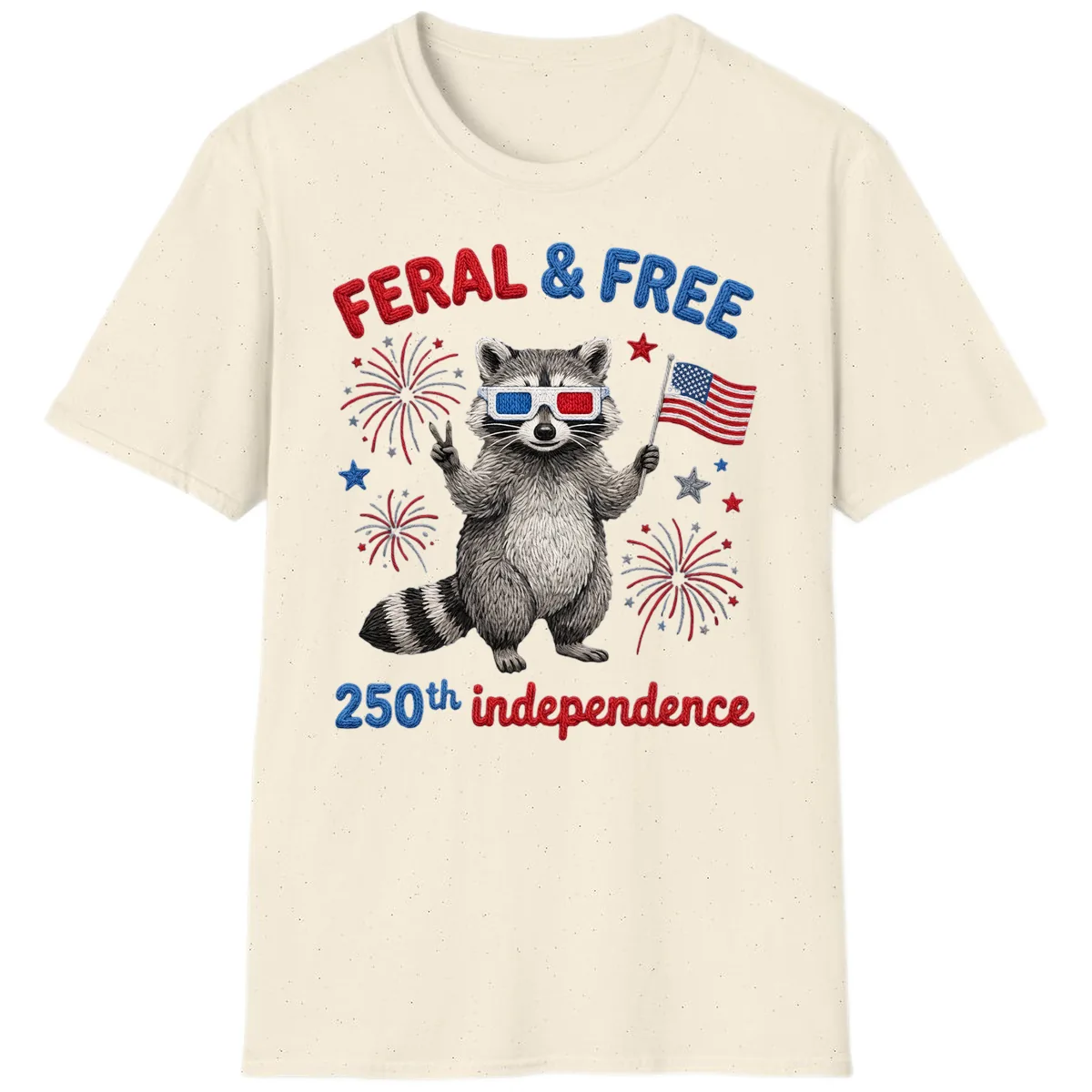 Feral And Free Raccoon 250th Independence Day T-Shirt in Natural