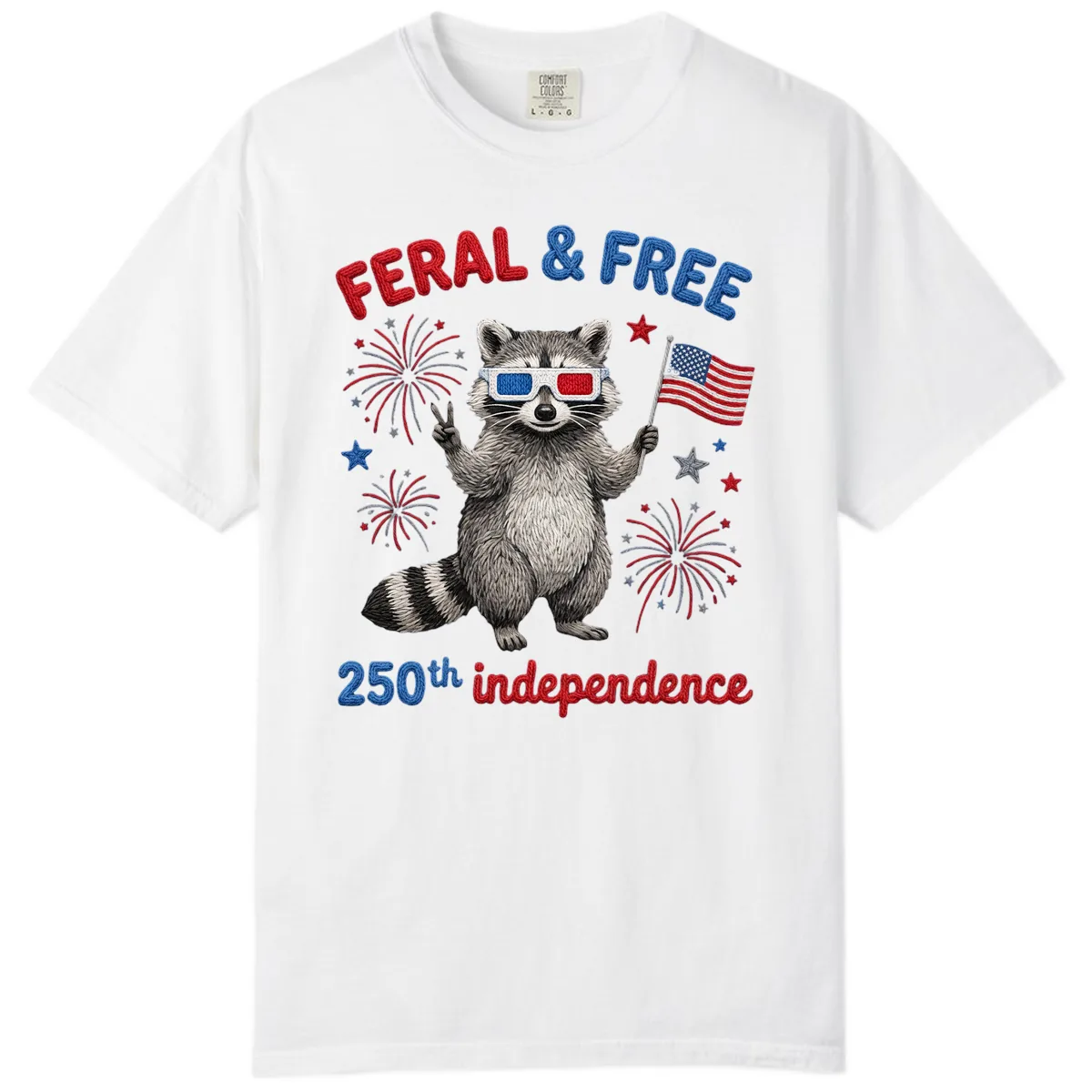 Feral & Free Raccoon 250th Independence Celebration Comfort Color in White