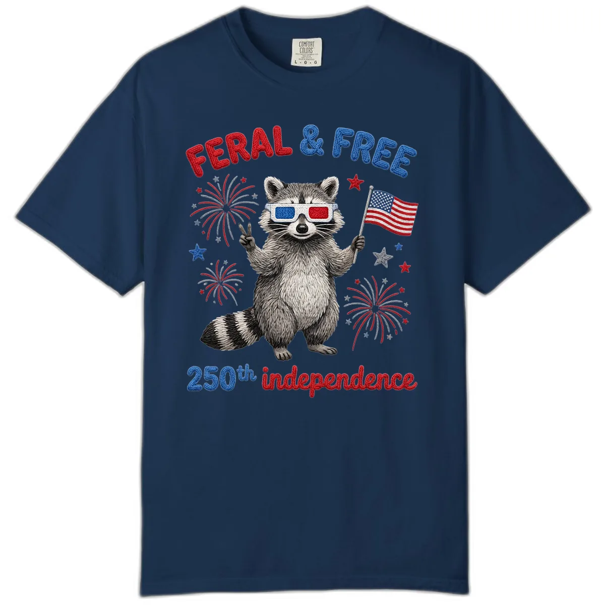 Feral & Free Raccoon 250th Independence Celebration Comfort Color in Navy