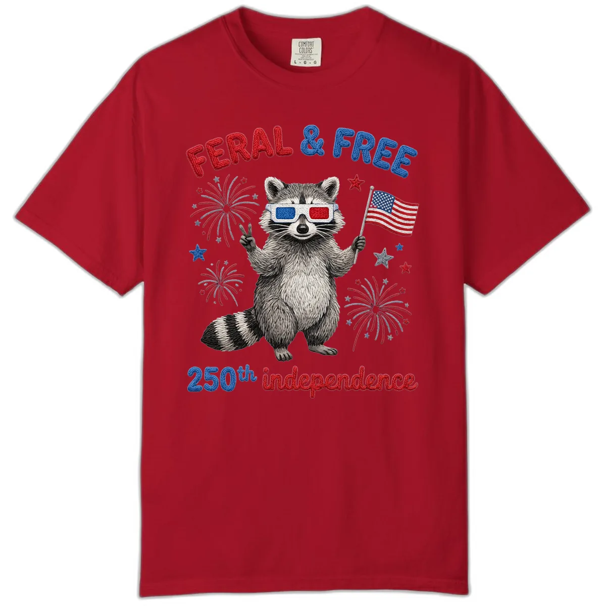 Feral & Free Raccoon 250th Independence Celebration Comfort Color in Red