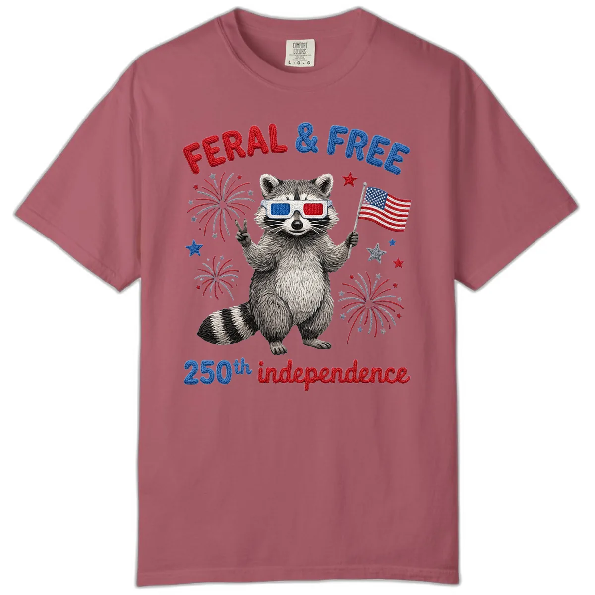 Feral & Free Raccoon 250th Independence Celebration Comfort Color in Crimson