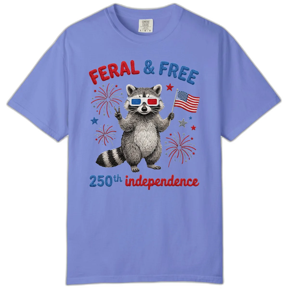 Feral & Free Raccoon 250th Independence Celebration Comfort Color in Flo Blue