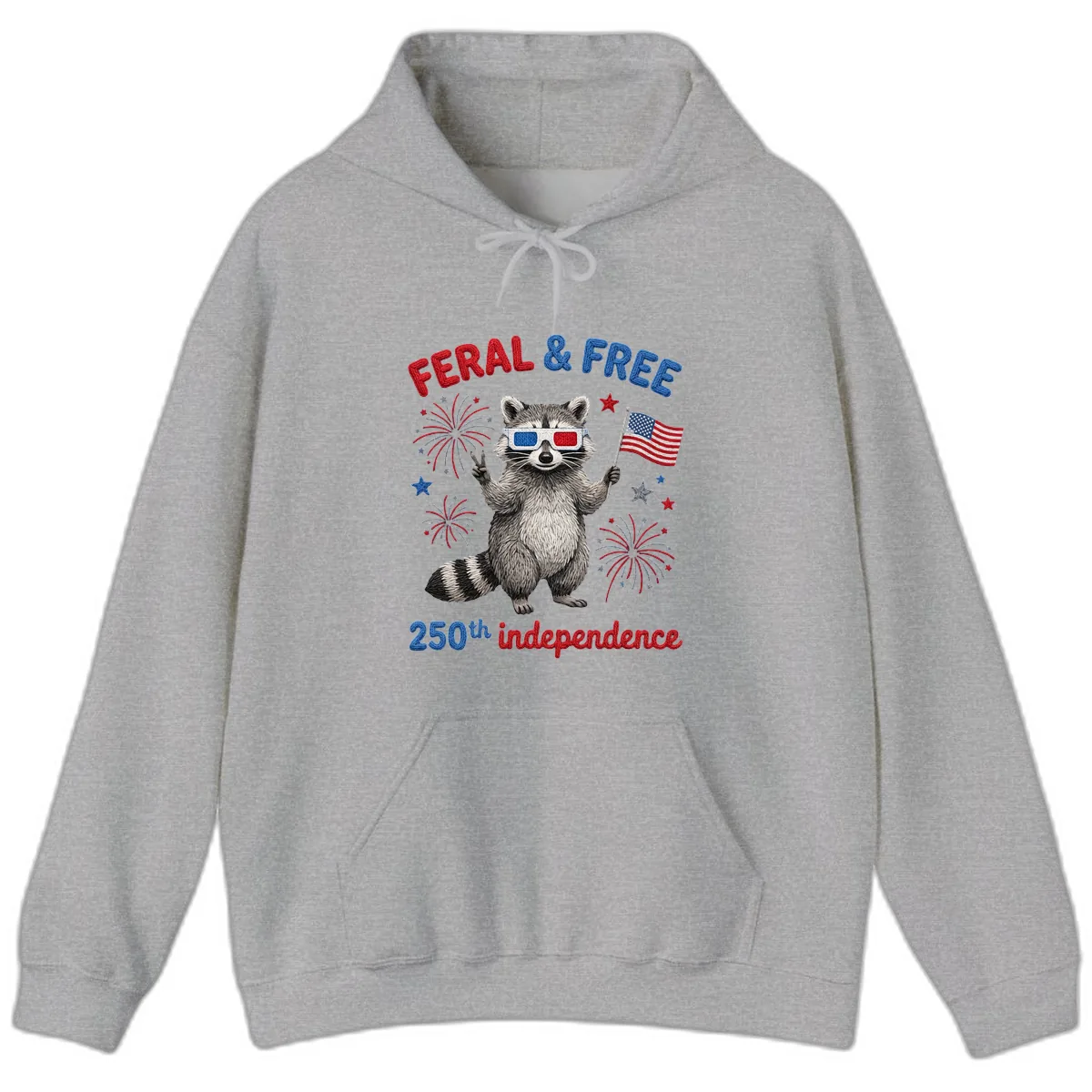 Feral & Free Raccoon 250th Independence Celebration Hoodie in Sport Grey