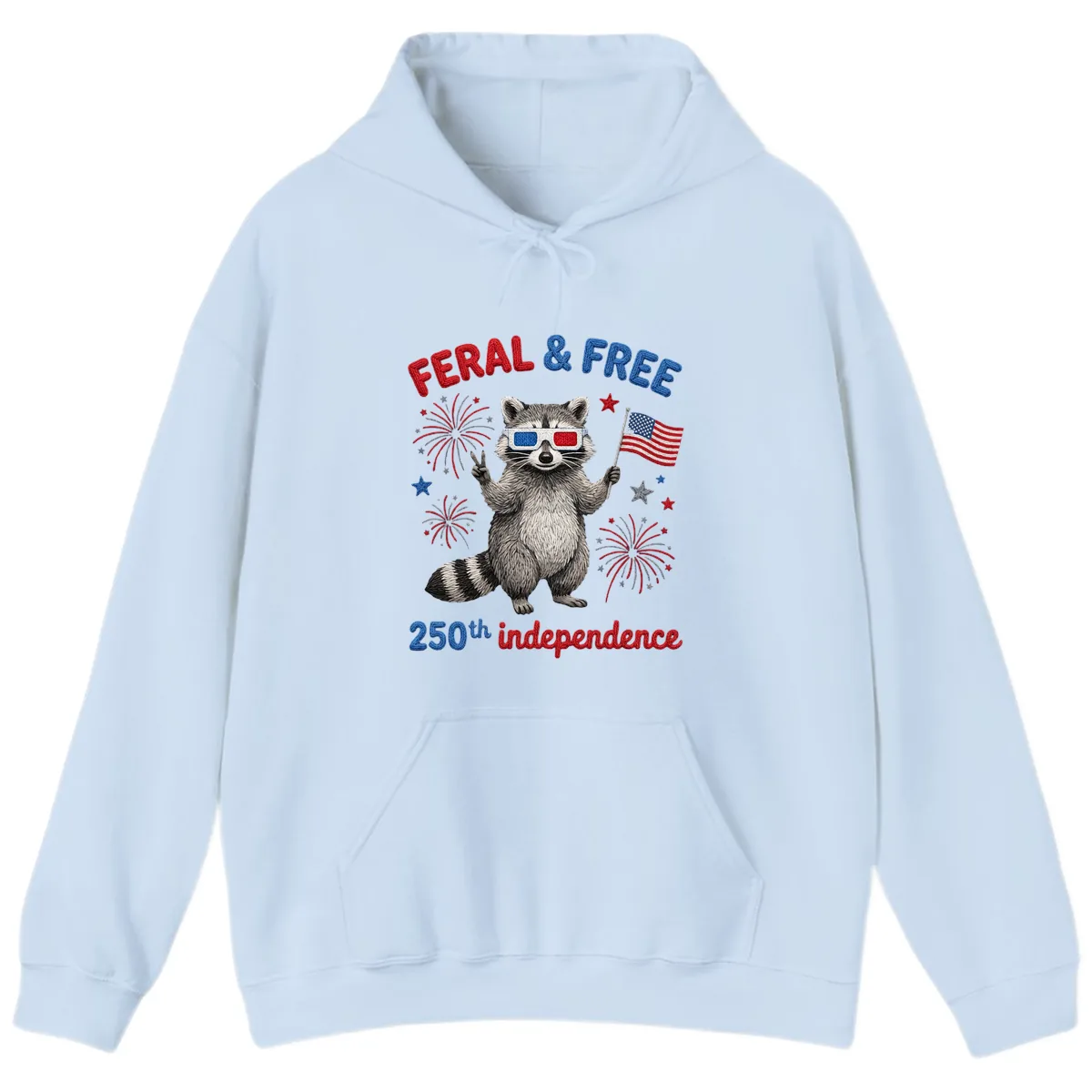 Feral & Free Raccoon 250th Independence Celebration Hoodie in Light Blue