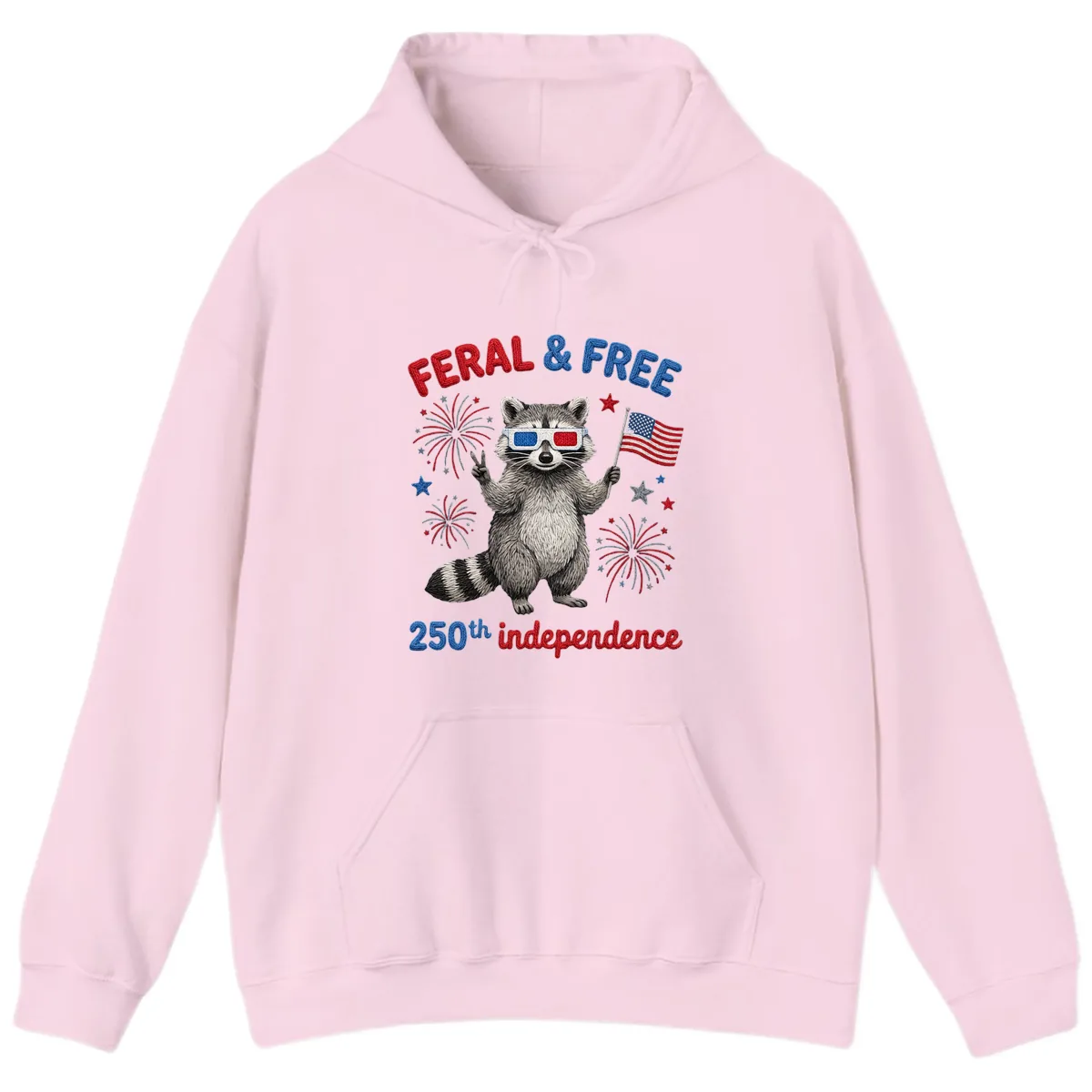 Feral & Free Raccoon 250th Independence Celebration Hoodie in Light Pink