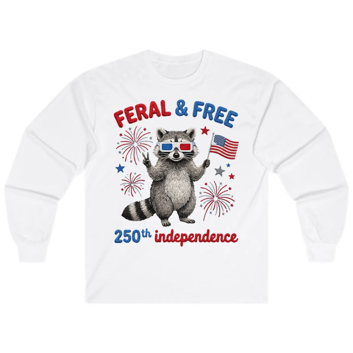 Feral & Free Raccoon 250th Independence Celebration Long Sleeve in White