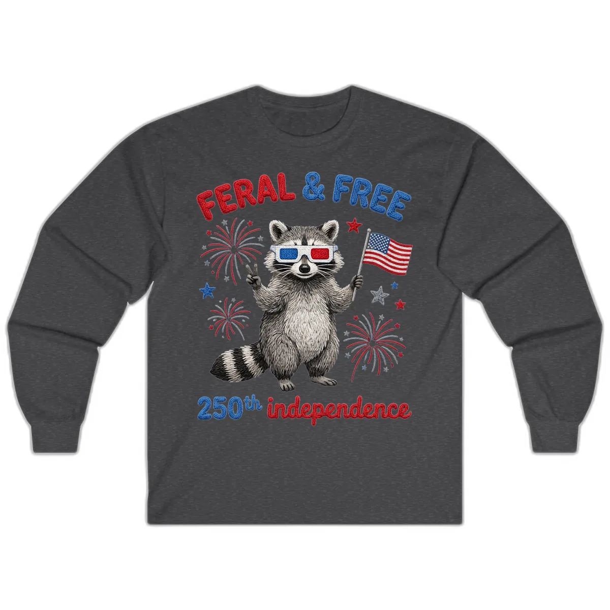 Feral & Free Raccoon 250th Independence Celebration Long Sleeve in Dark Heather