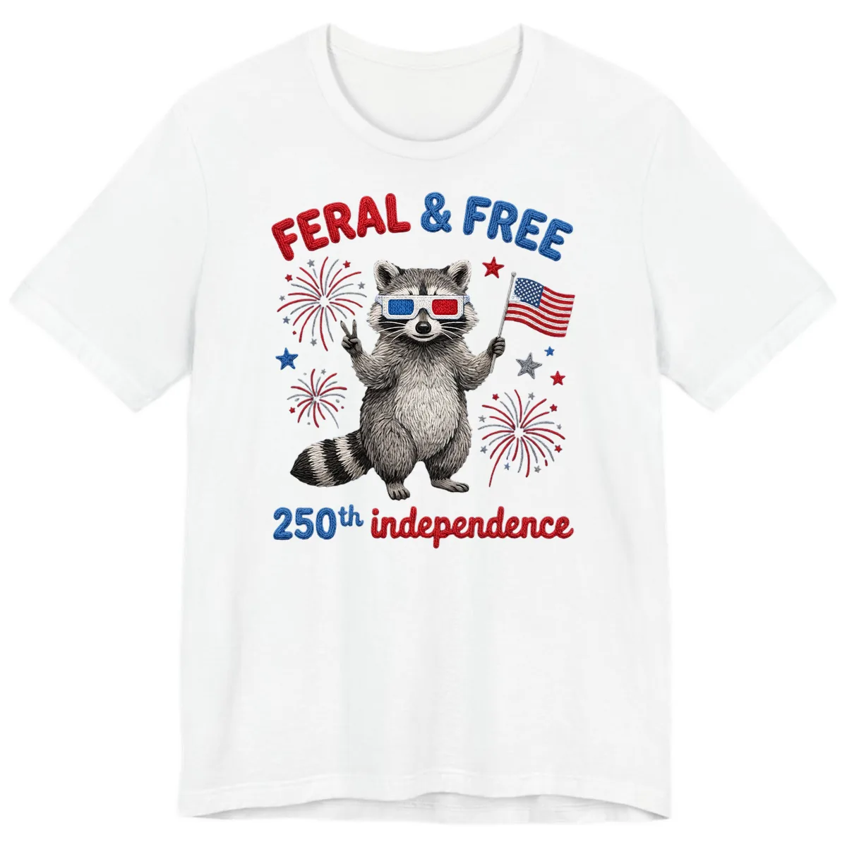 Feral & Free Raccoon 250th Independence Celebration Premium T-Shirt in White