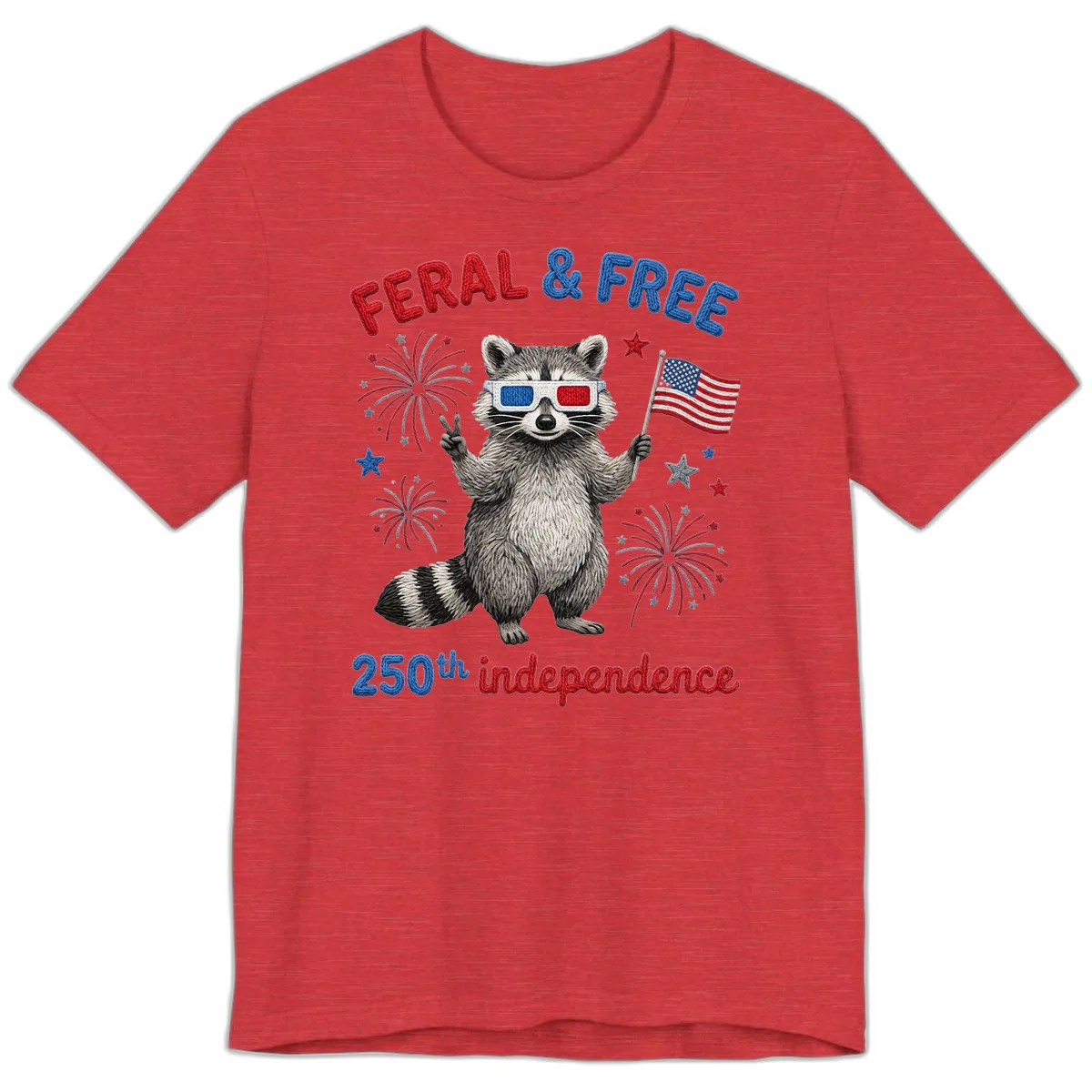 Feral & Free Raccoon 250th Independence Celebration Premium T-Shirt in Heather Red