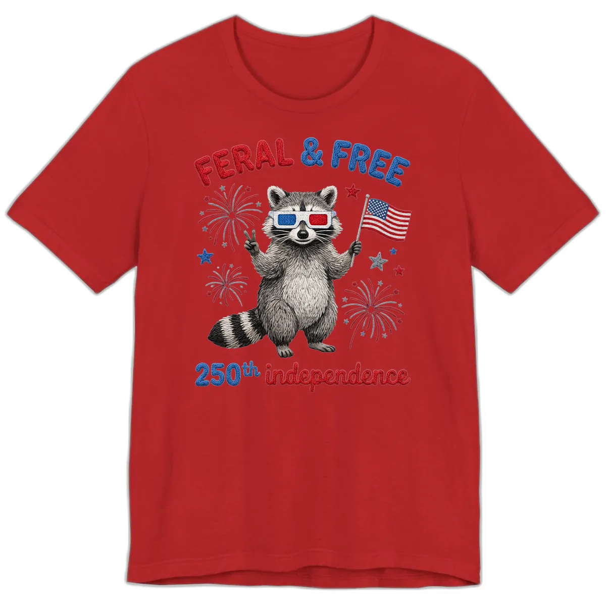 Feral & Free Raccoon 250th Independence Celebration Premium T-Shirt in Red