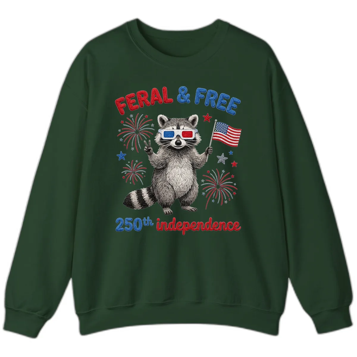 Feral & Free Raccoon 250th Independence Celebration Sweatshirt in Forest Green