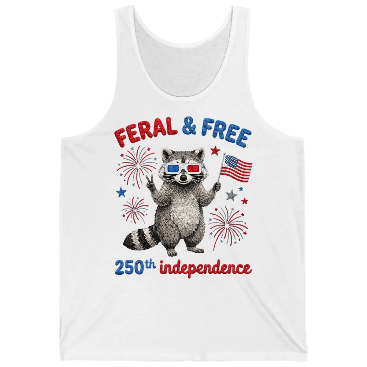 Feral & Free Raccoon 250th Independence Celebration Tank in White