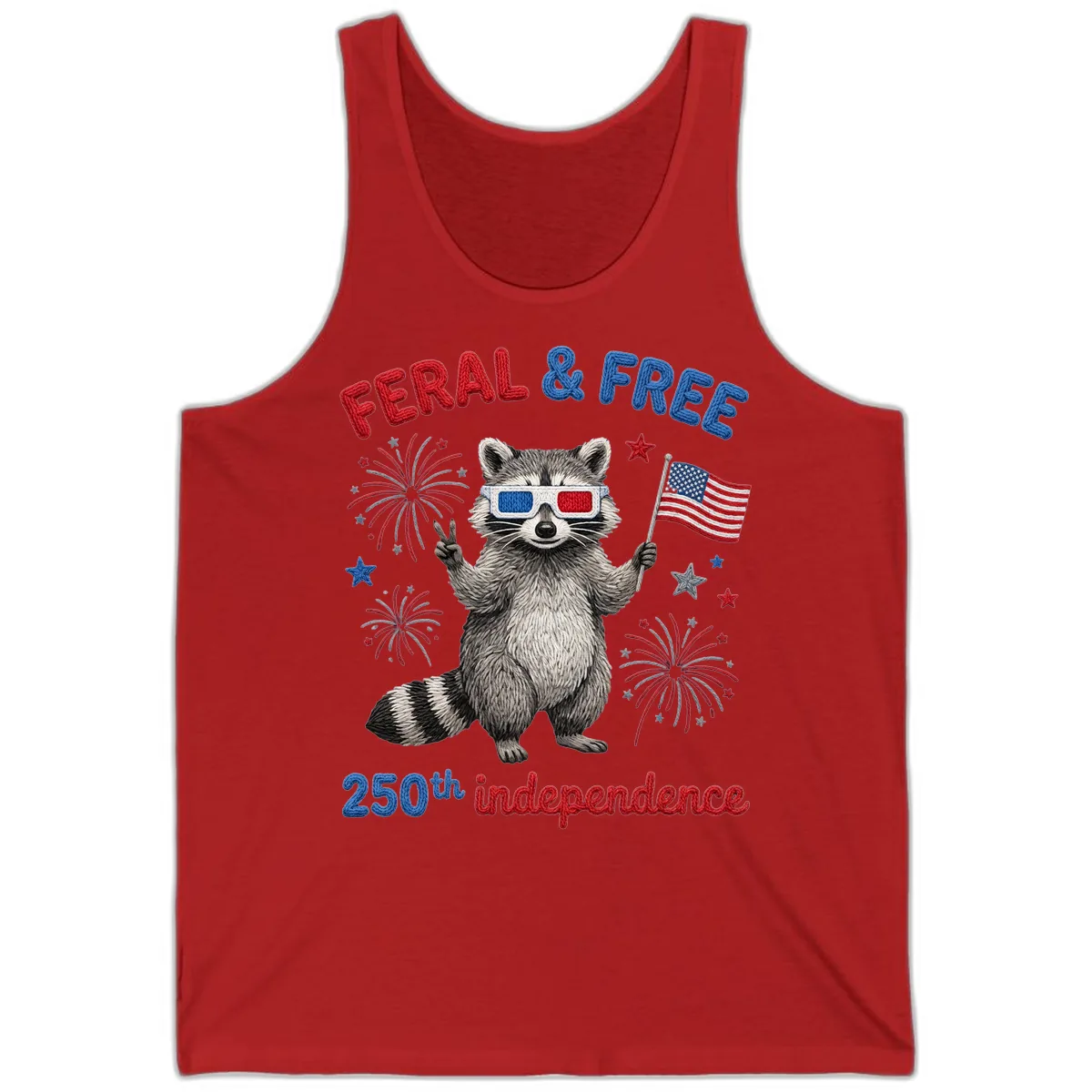 Feral & Free Raccoon 250th Independence Celebration Tank in Red