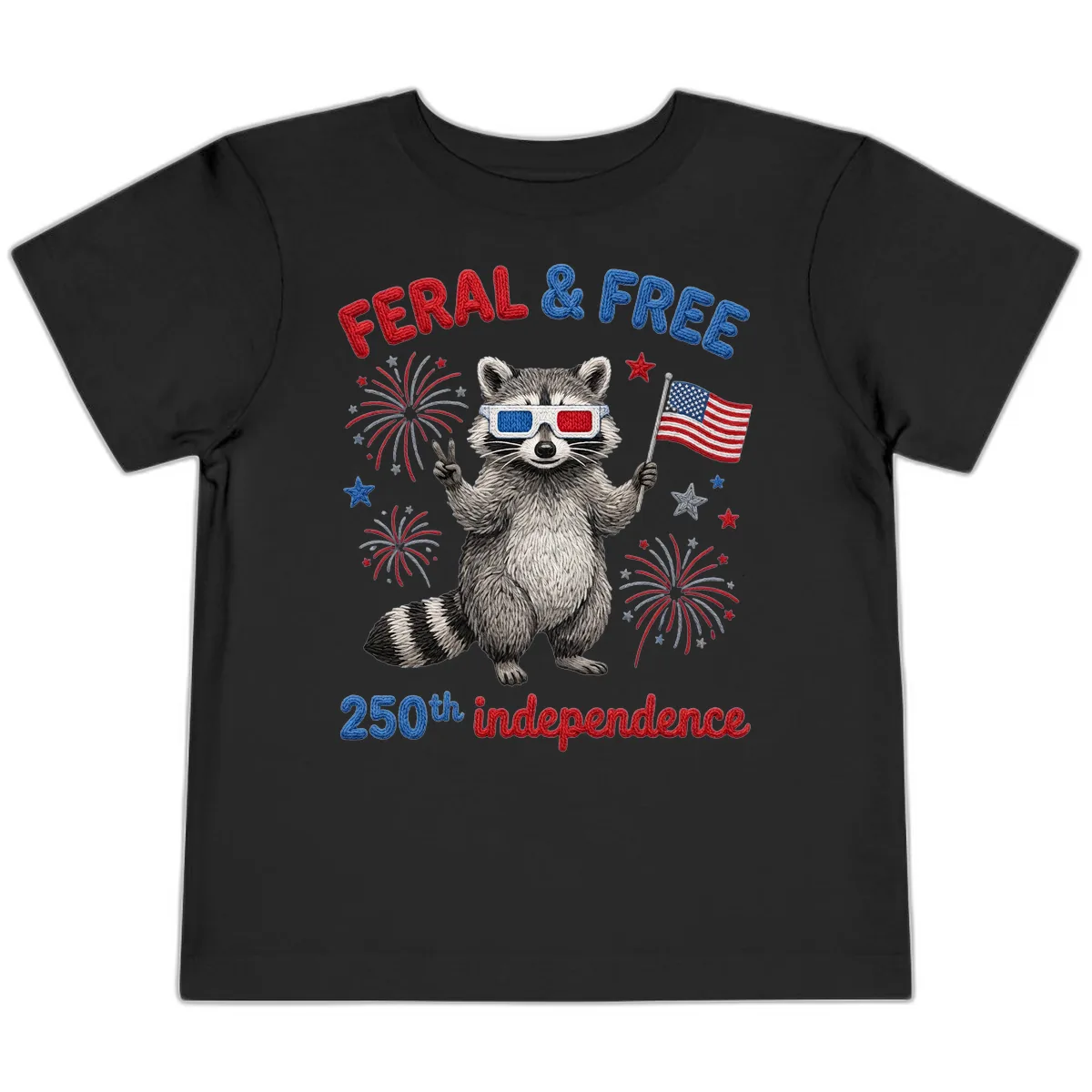 Feral & Free Raccoon 250th Independence Celebration Toddler T-Shirt in Black
