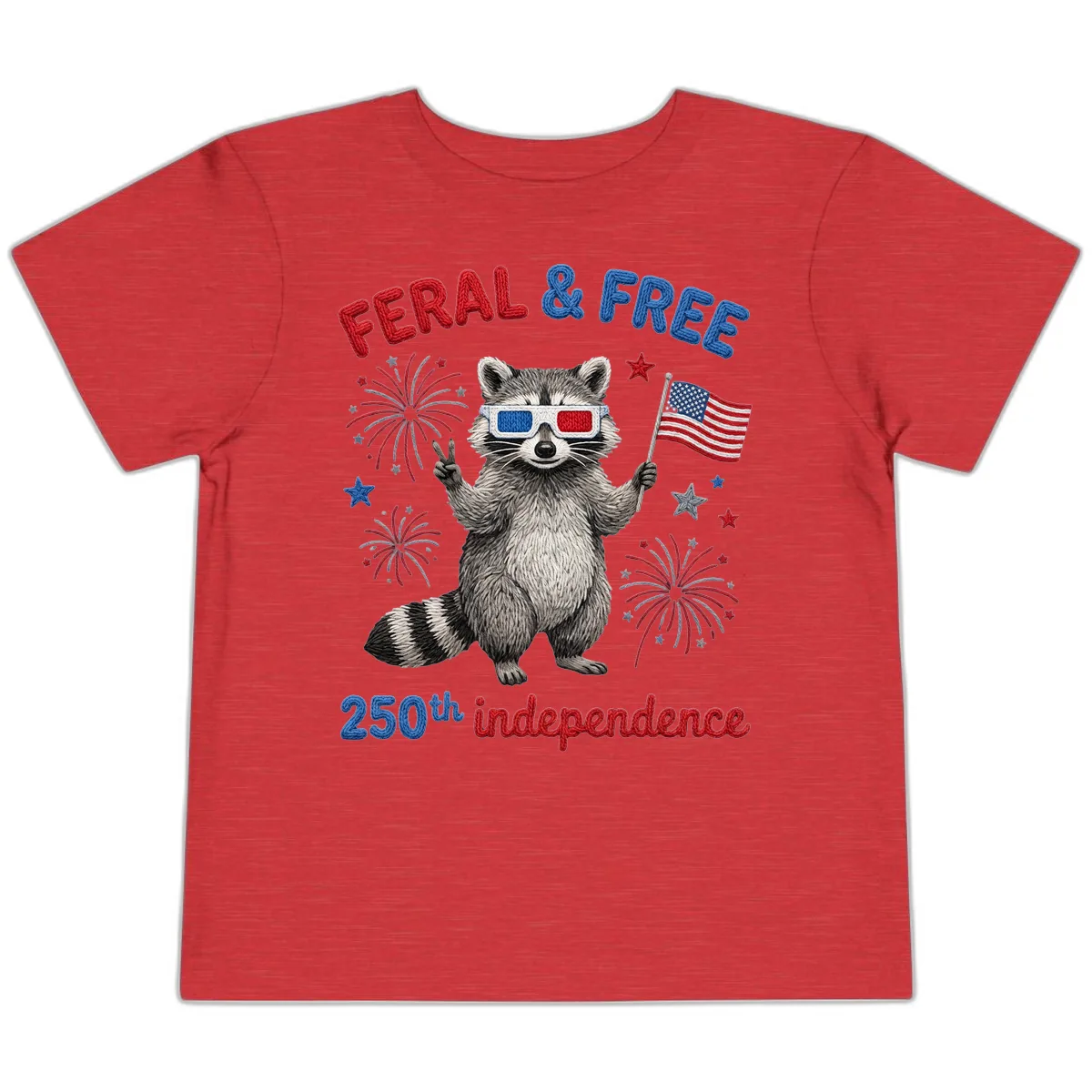 Feral & Free Raccoon 250th Independence Celebration Toddler T-Shirt in Heather Red
