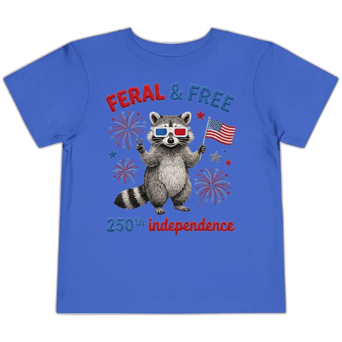 Feral & Free Raccoon 250th Independence Celebration Toddler T-Shirt in True Royal