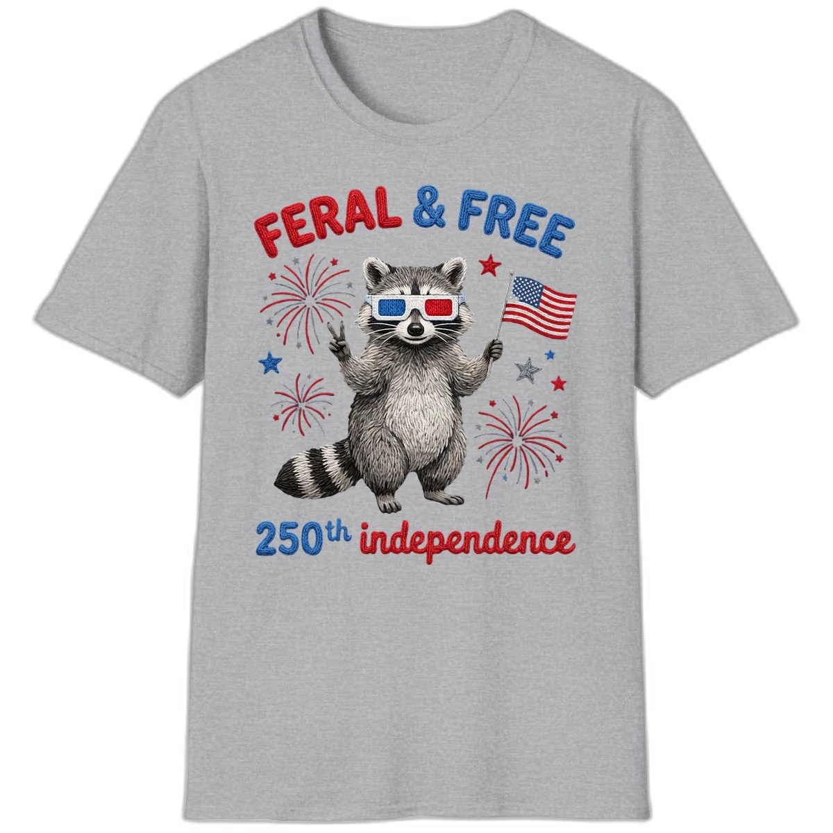 Feral & Free Raccoon 250th Independence Celebration T-Shirt in Sport Grey