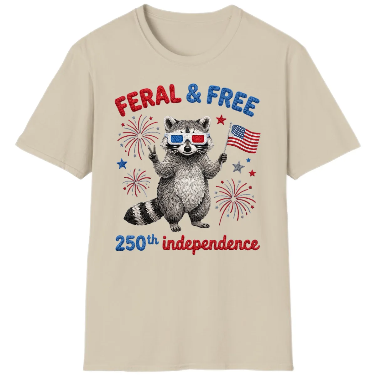 Feral & Free Raccoon 250th Independence Celebration T-Shirt in Sand