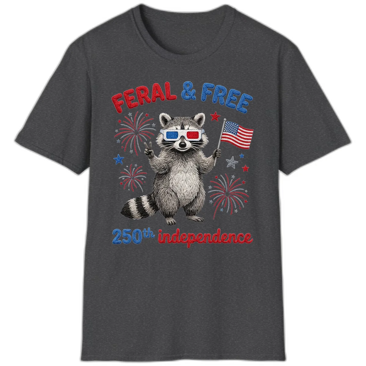 Feral & Free Raccoon 250th Independence Celebration T-Shirt in Dark Heather
