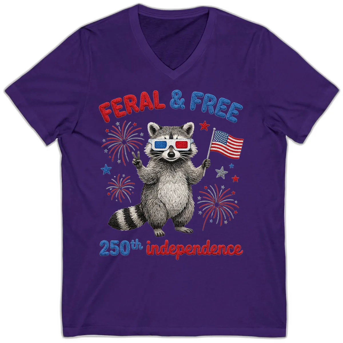 Feral & Free Raccoon 250th Independence Celebration V-Neck in Team Purple