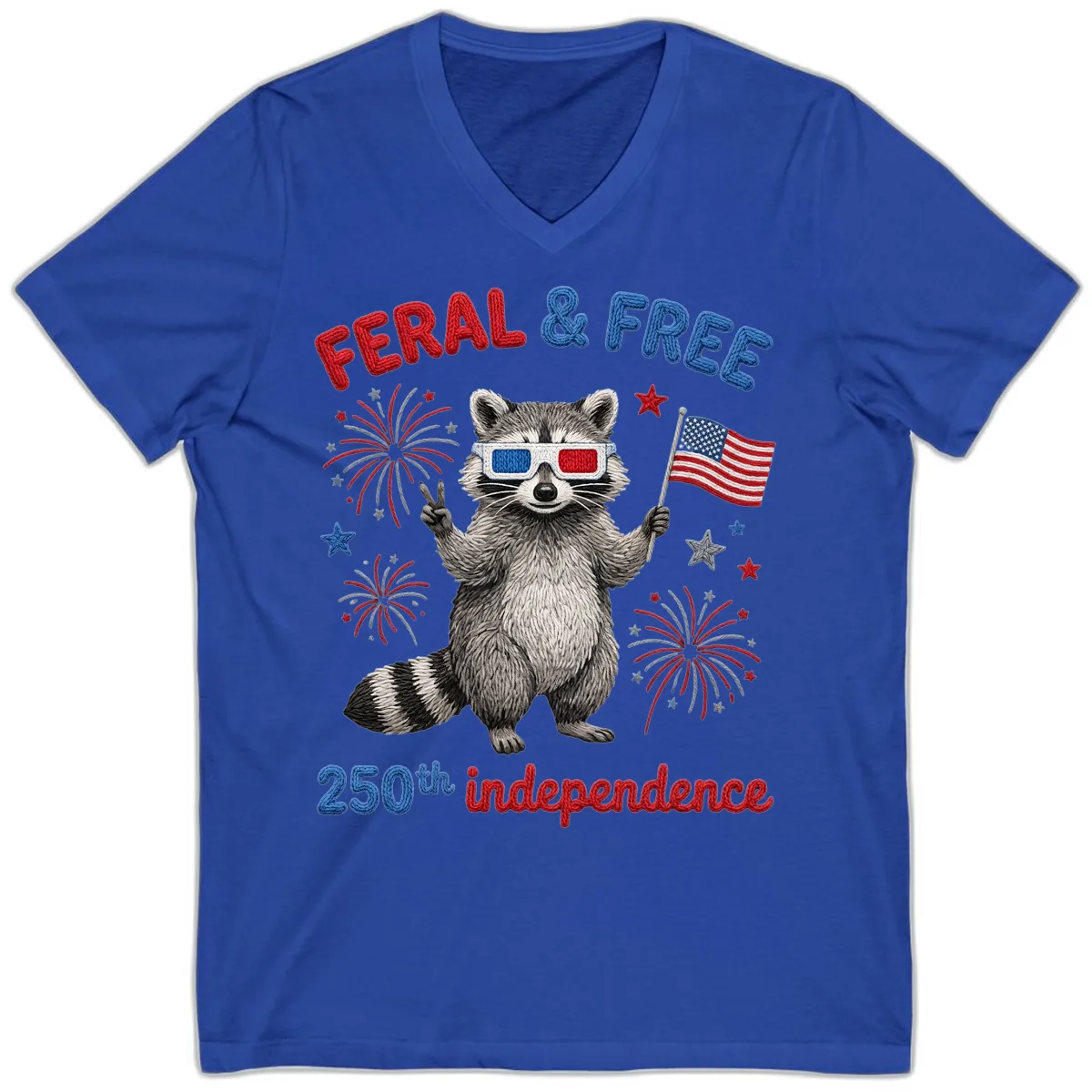 Feral & Free Raccoon 250th Independence Celebration V-Neck in True Royal