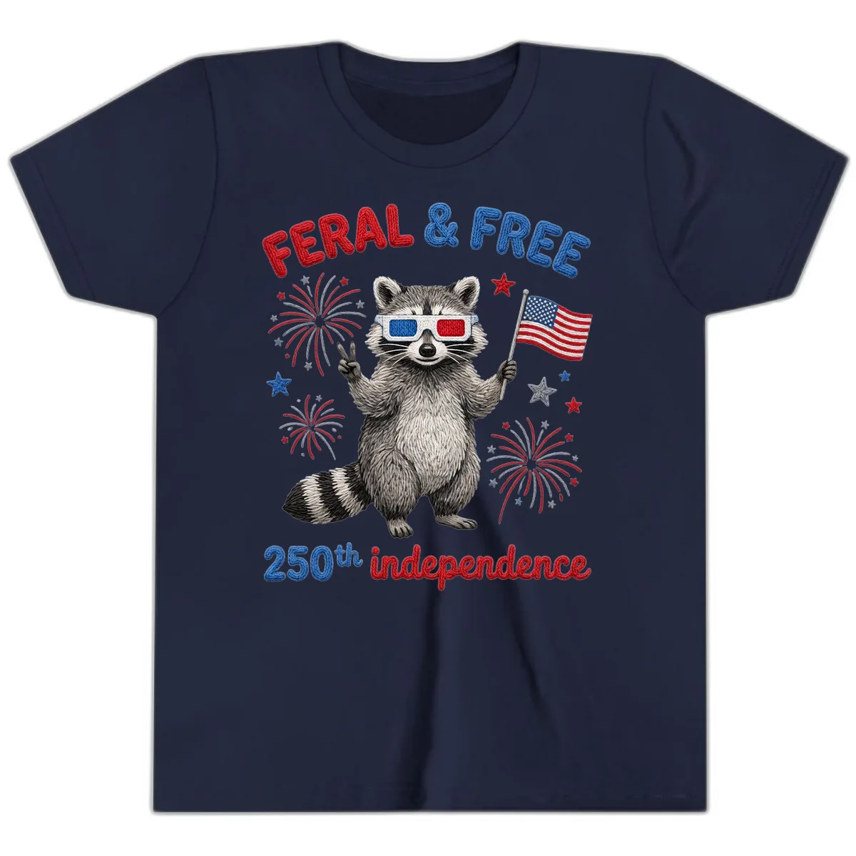Feral & Free Raccoon 250th Independence Celebration Youth T-Shirt in Navy
