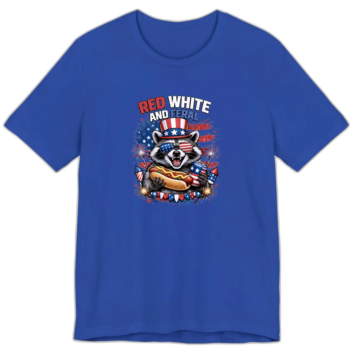 Red White and Feral Raccoon Patriotic Celebration Premium T-Shirt in True Royal