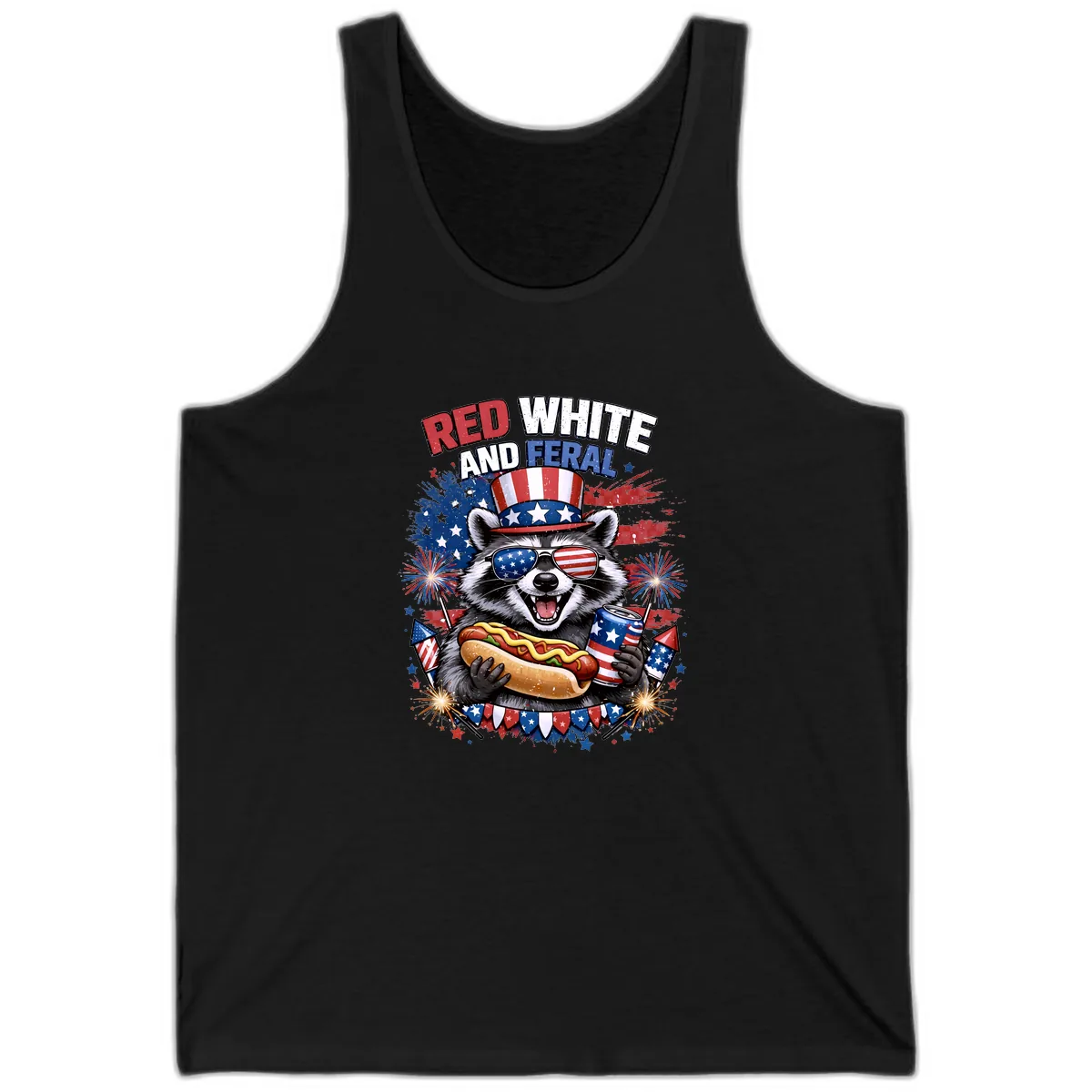 Red White and Feral Raccoon Patriotic Celebration Tank in Black
