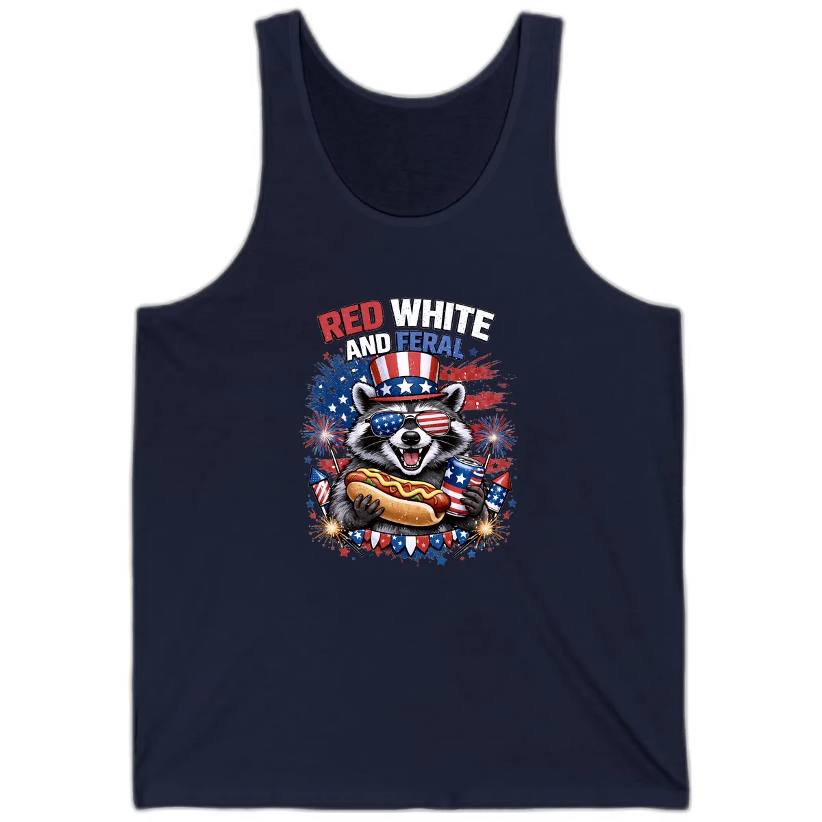 Red White and Feral Raccoon Patriotic Celebration Tank in Navy