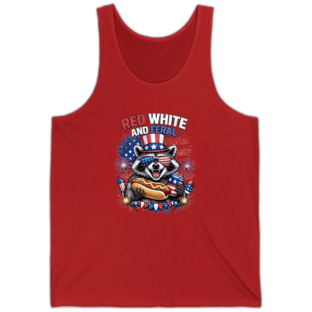 Red White and Feral Raccoon Patriotic Celebration Tank in Red