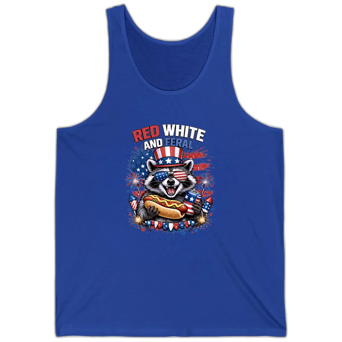 Red White and Feral Raccoon Patriotic Celebration Tank in True Royal