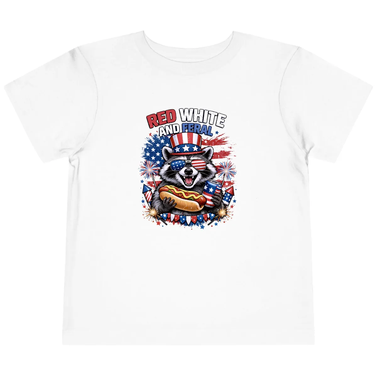 Red White and Feral Raccoon Patriotic Celebration Toddler T-Shirt in White