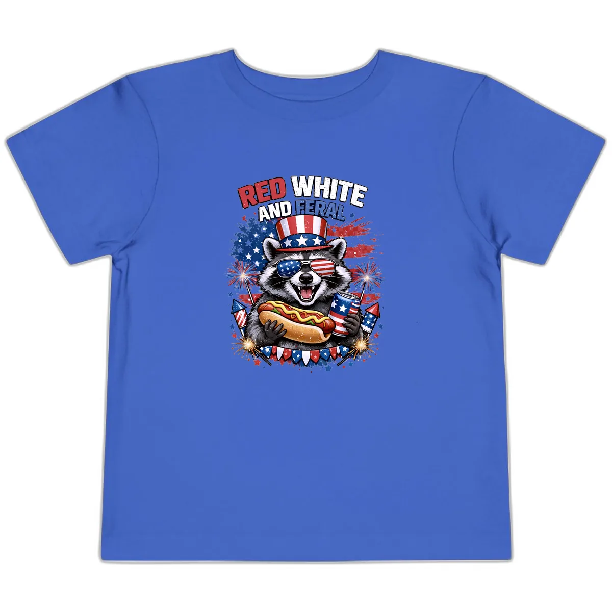 Red White and Feral Raccoon Patriotic Celebration Toddler T-Shirt in True Royal