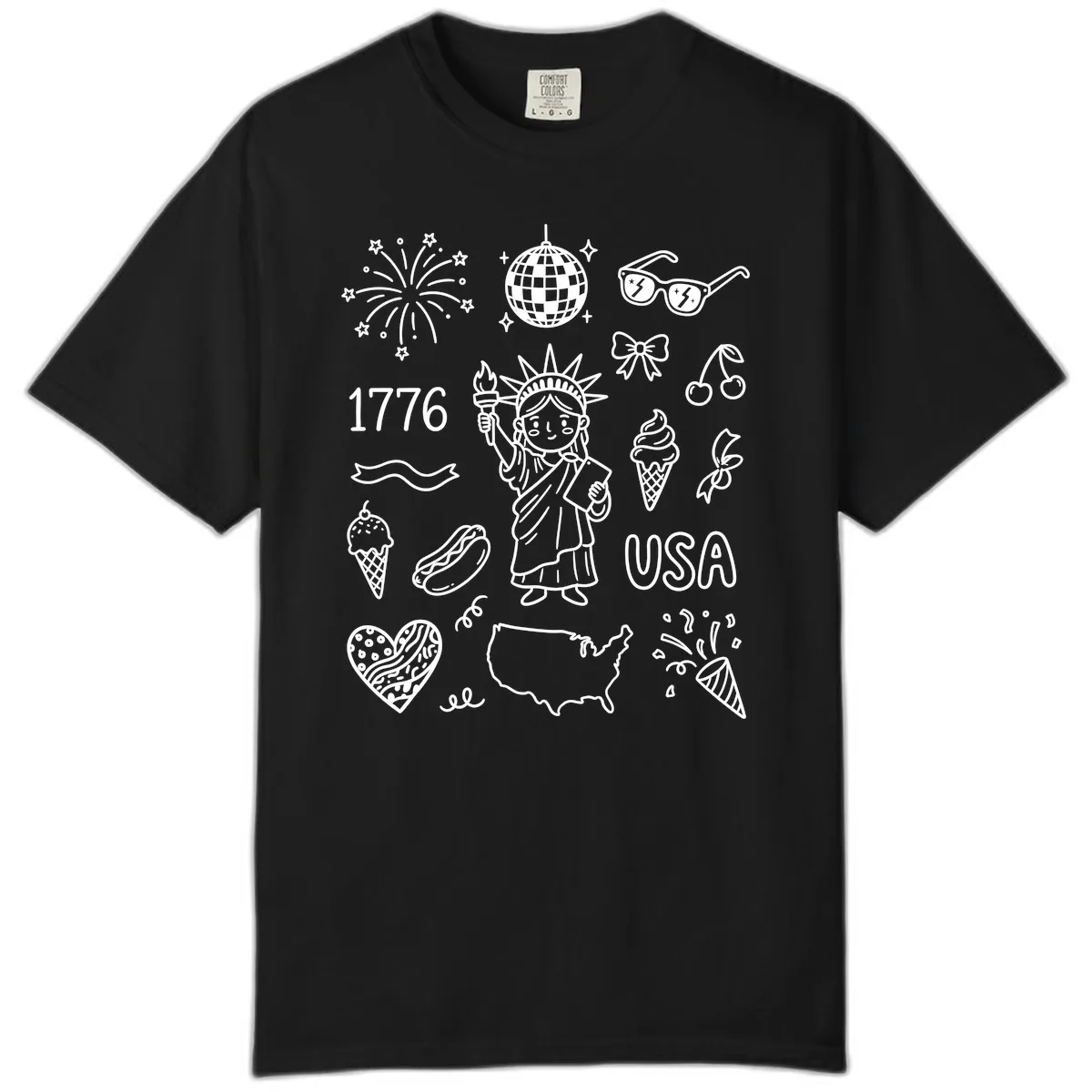 Patriotic Celebration Doodles with Lady Liberty Comfort Color in Black