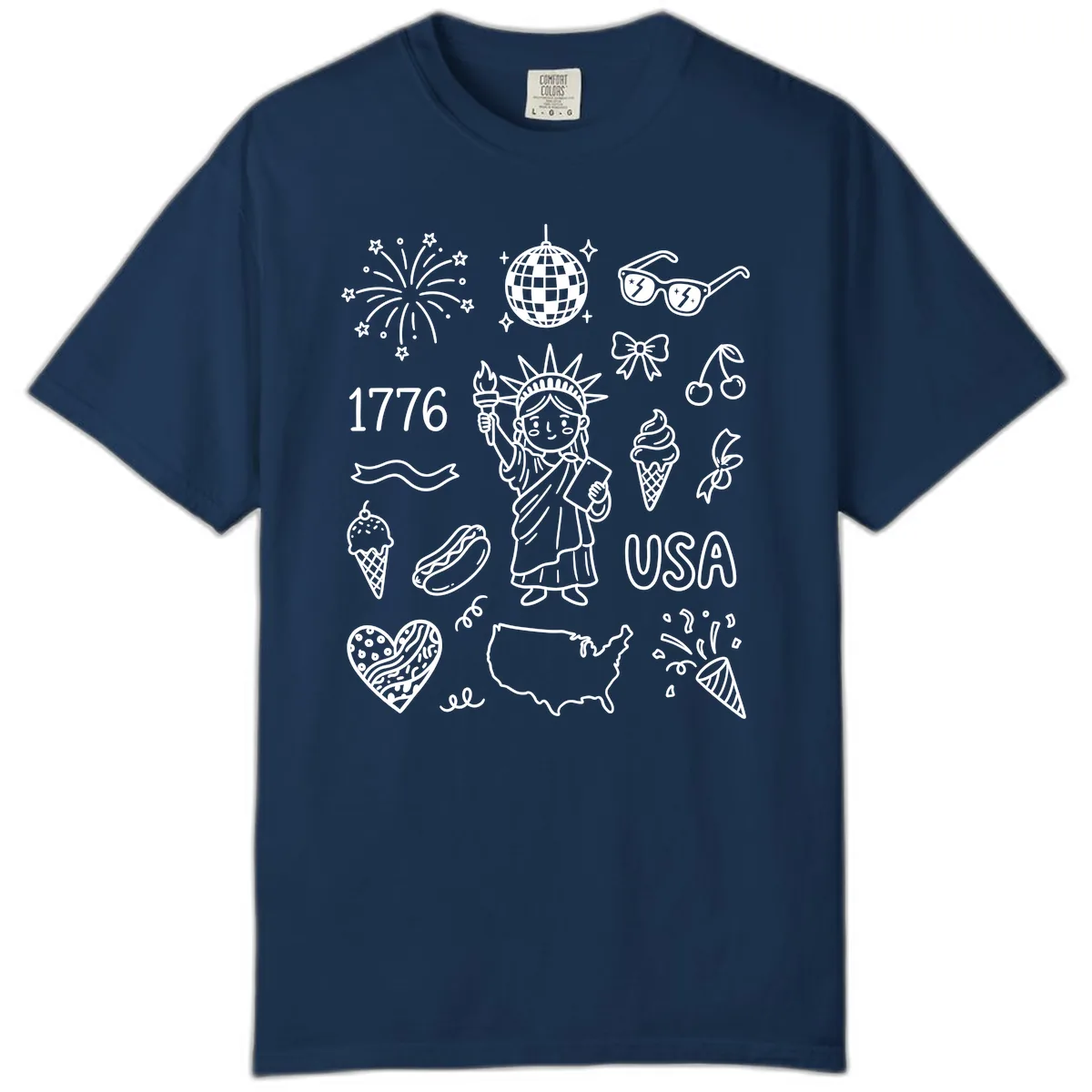 Patriotic Celebration Doodles with Lady Liberty Comfort Color in Navy
