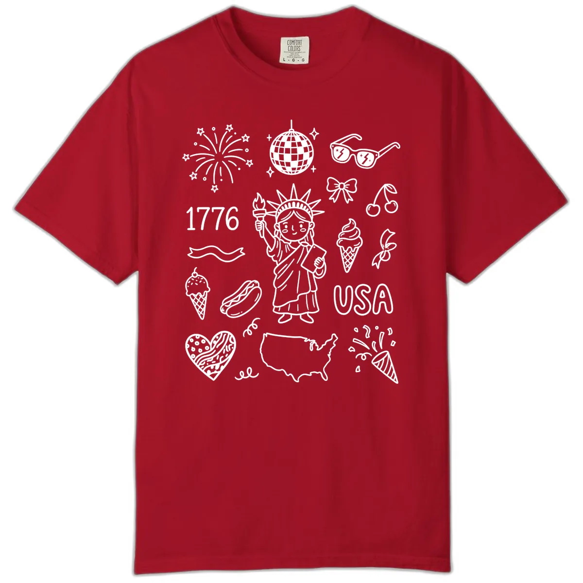 Patriotic Celebration Doodles with Lady Liberty Comfort Color in Red