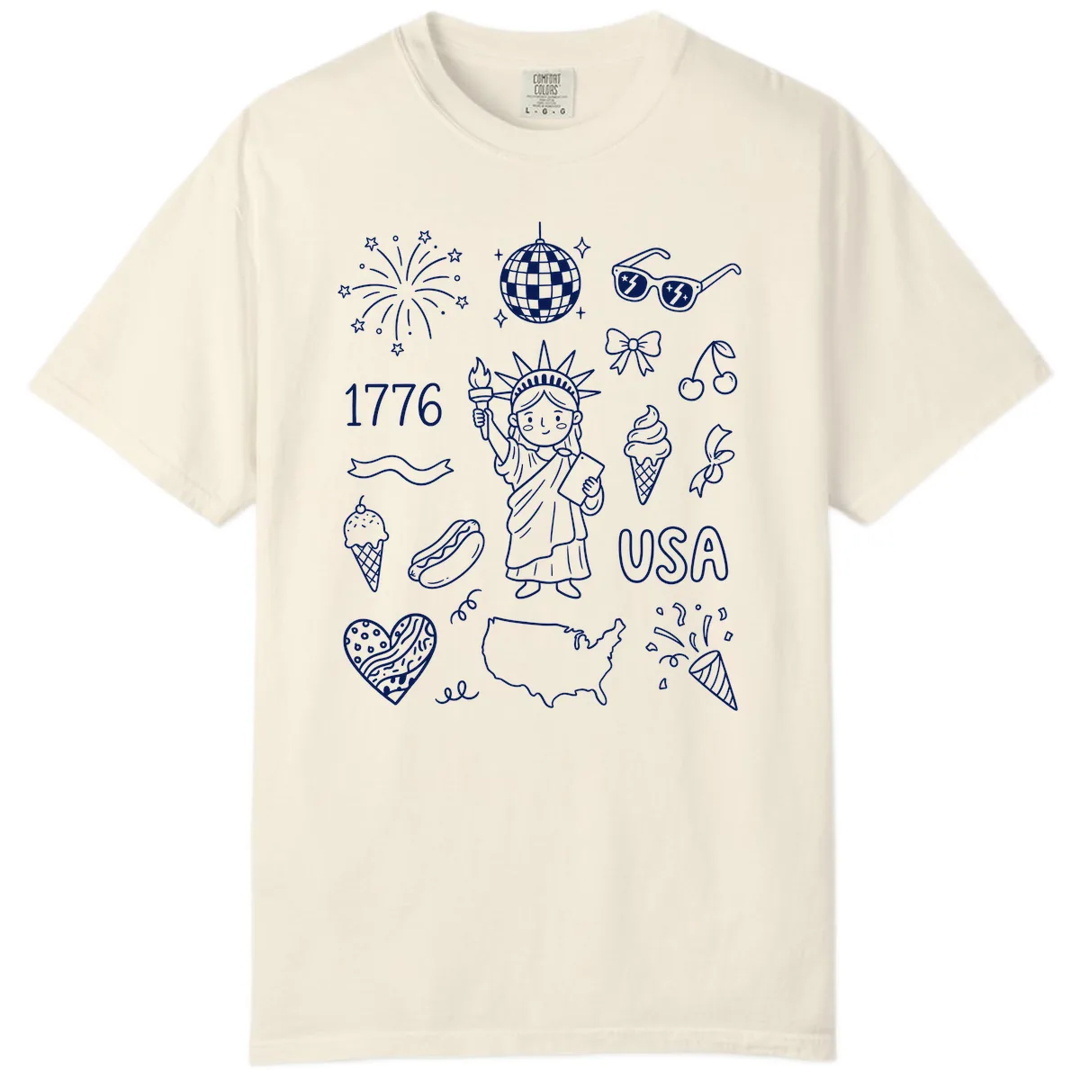 Patriotic Celebration Doodles with Lady Liberty Comfort Color in Ivory